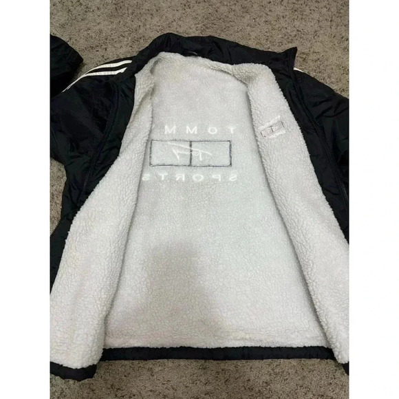 VTG TOMMY HILFIGER Mens Black Nylon Jacket Fleece Lined Medium Spellout Y2k READ - Picture 8 of 15